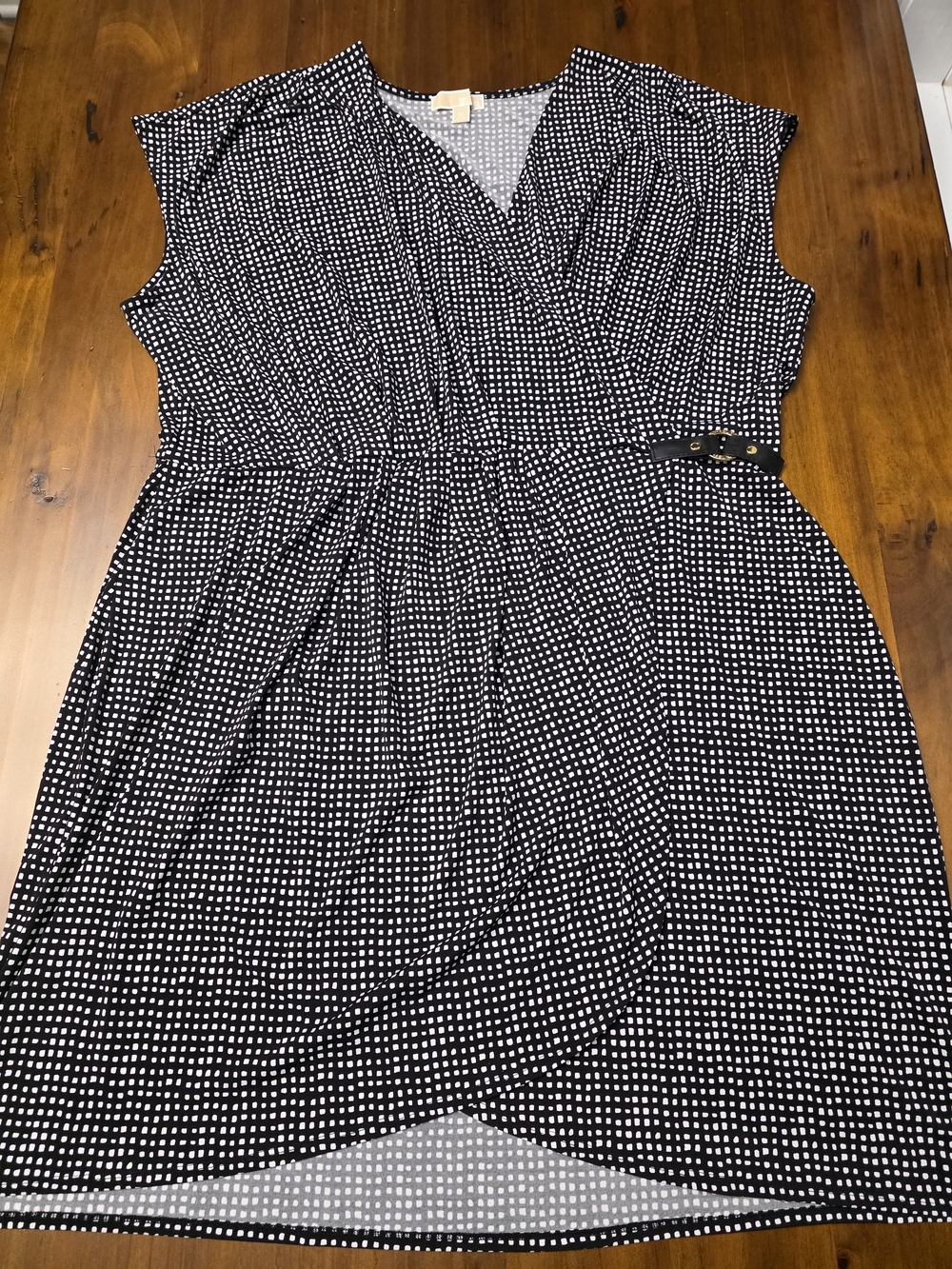 Michael Kors 3X Black and White Polka Dot Faux-Wrap Midi Dress